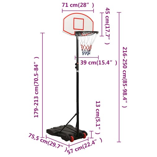 NNEVL Basketball Stand White 216-250 cm Polyethene