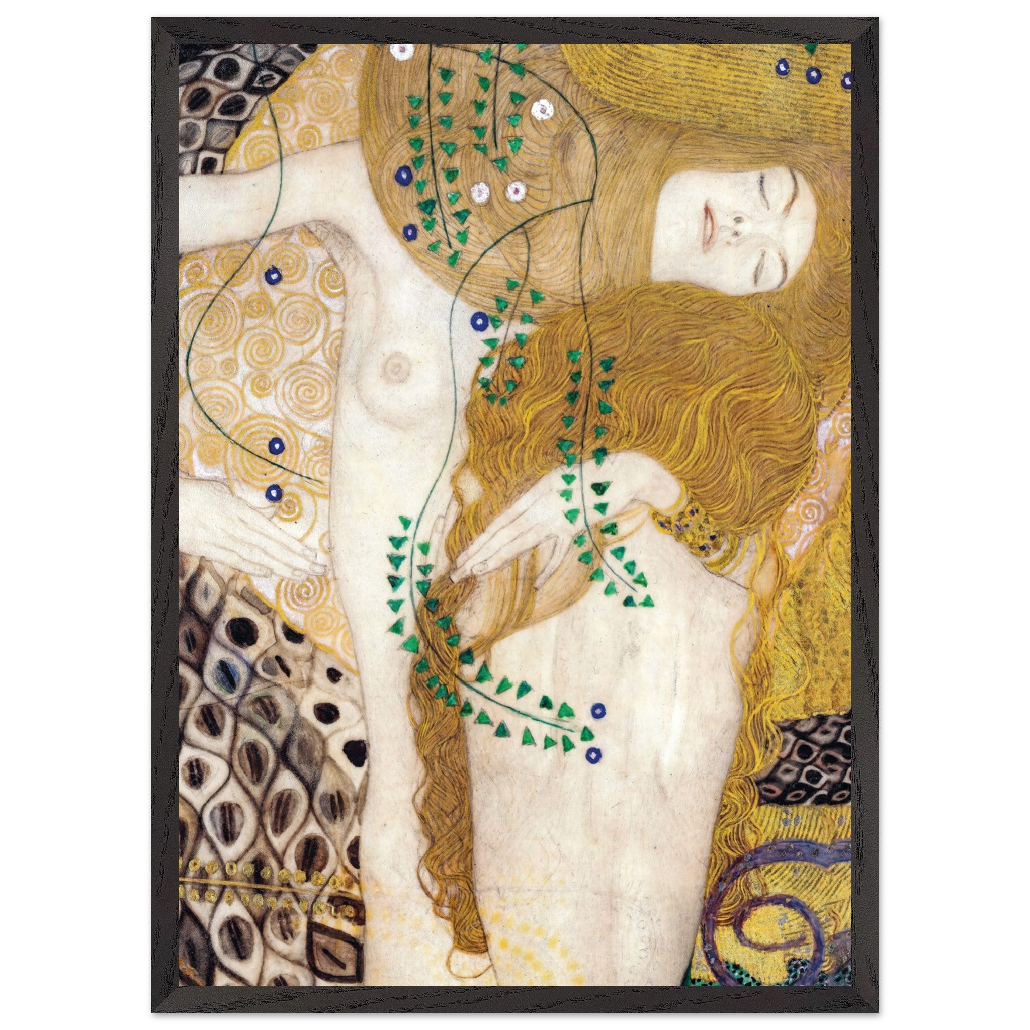 Artfulprints Poster met Lijst Gustav Klimt - Water snakes  - 50x70 cm - Geel