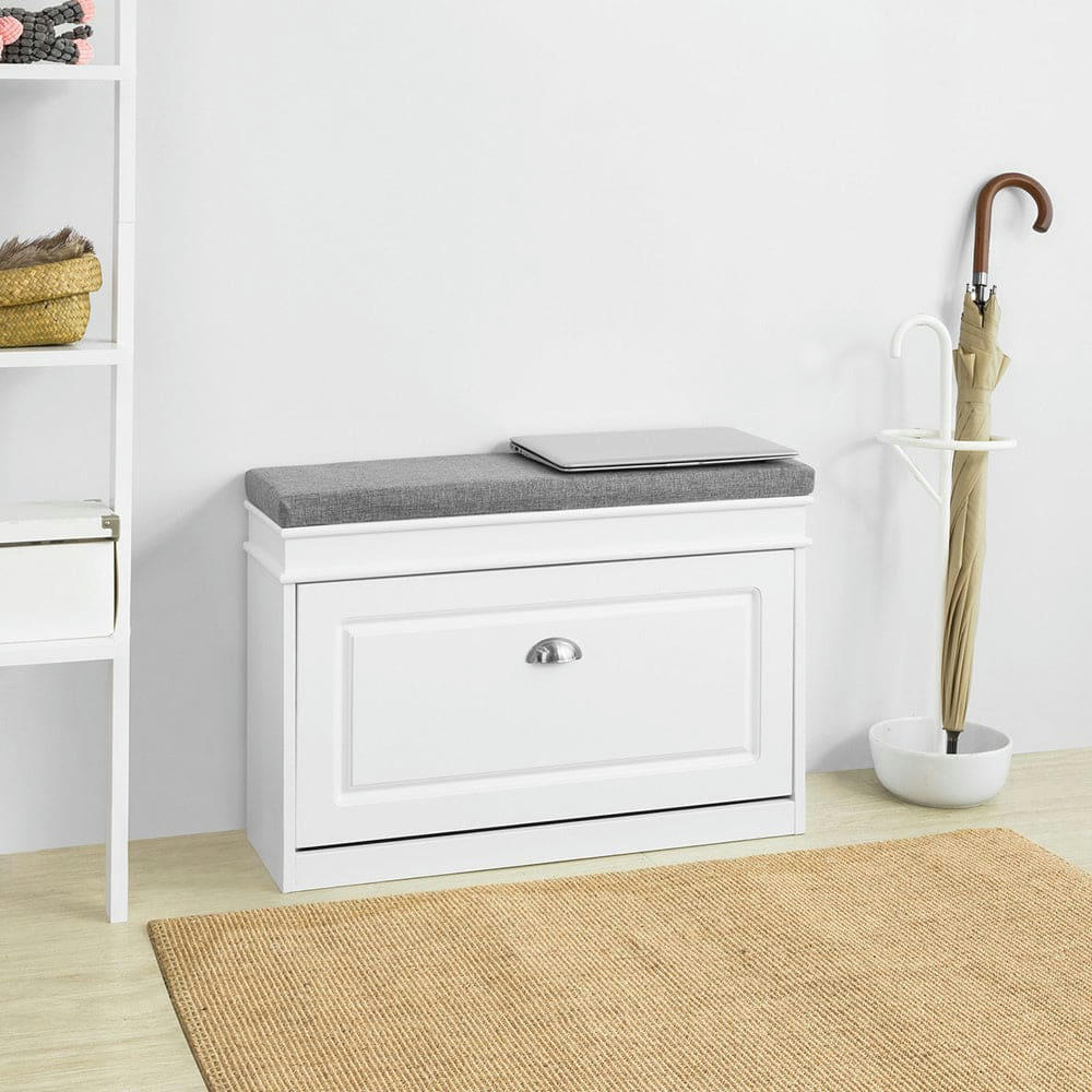 - Banc à chaussures avec porte abattante largeur 75cm effet bois blanc