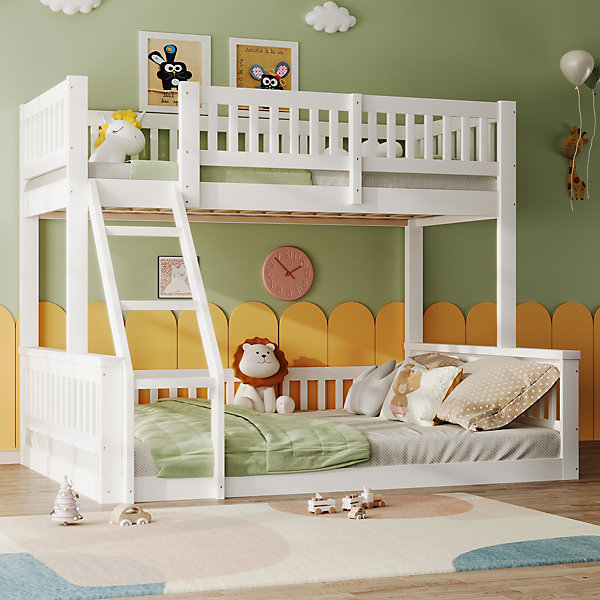 Lit Superposé Enfant 90/140x200 cm - avec échelle et Barreaux de Sécurité, Design Moderne en Bois Blanc pour Chambre d'Enfant