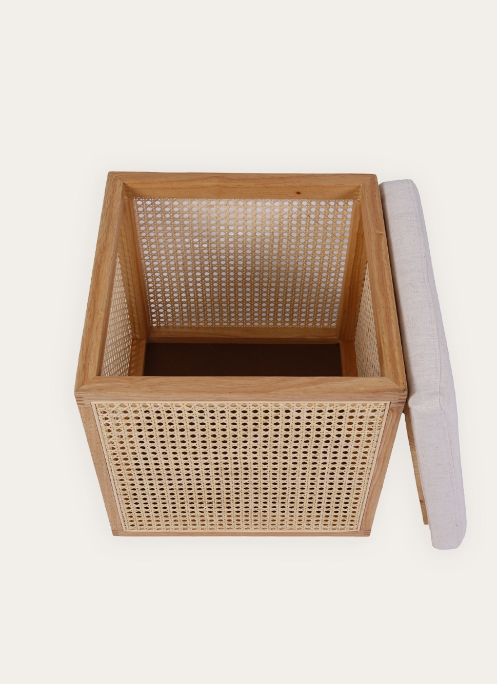 TABOURET EN CANNAGE AVEC RANGEMENT NATUREL/ECRU