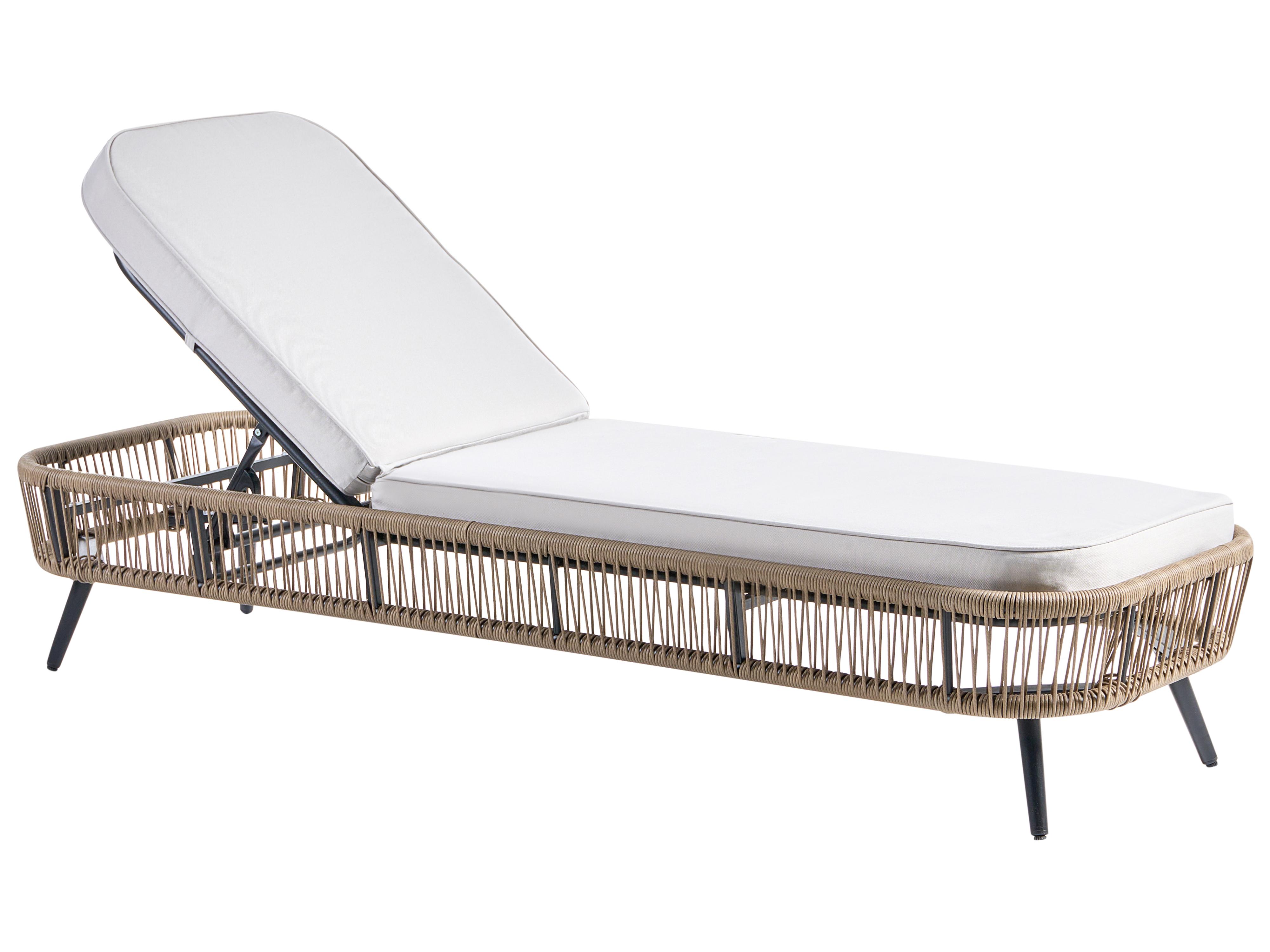 Sun Lounger with Cushion ZERI PE Rattan Light Beige
