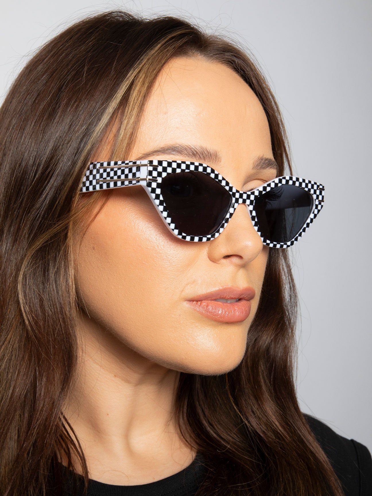SVNX Angular Sunglasses in Black and White Check