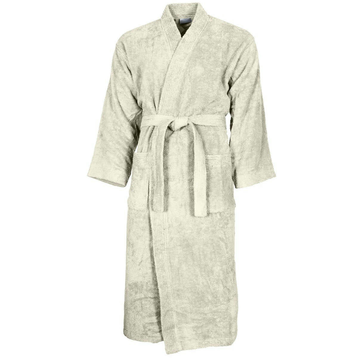 LUXURY - Peignoir col kimono en coton  Ecru XL