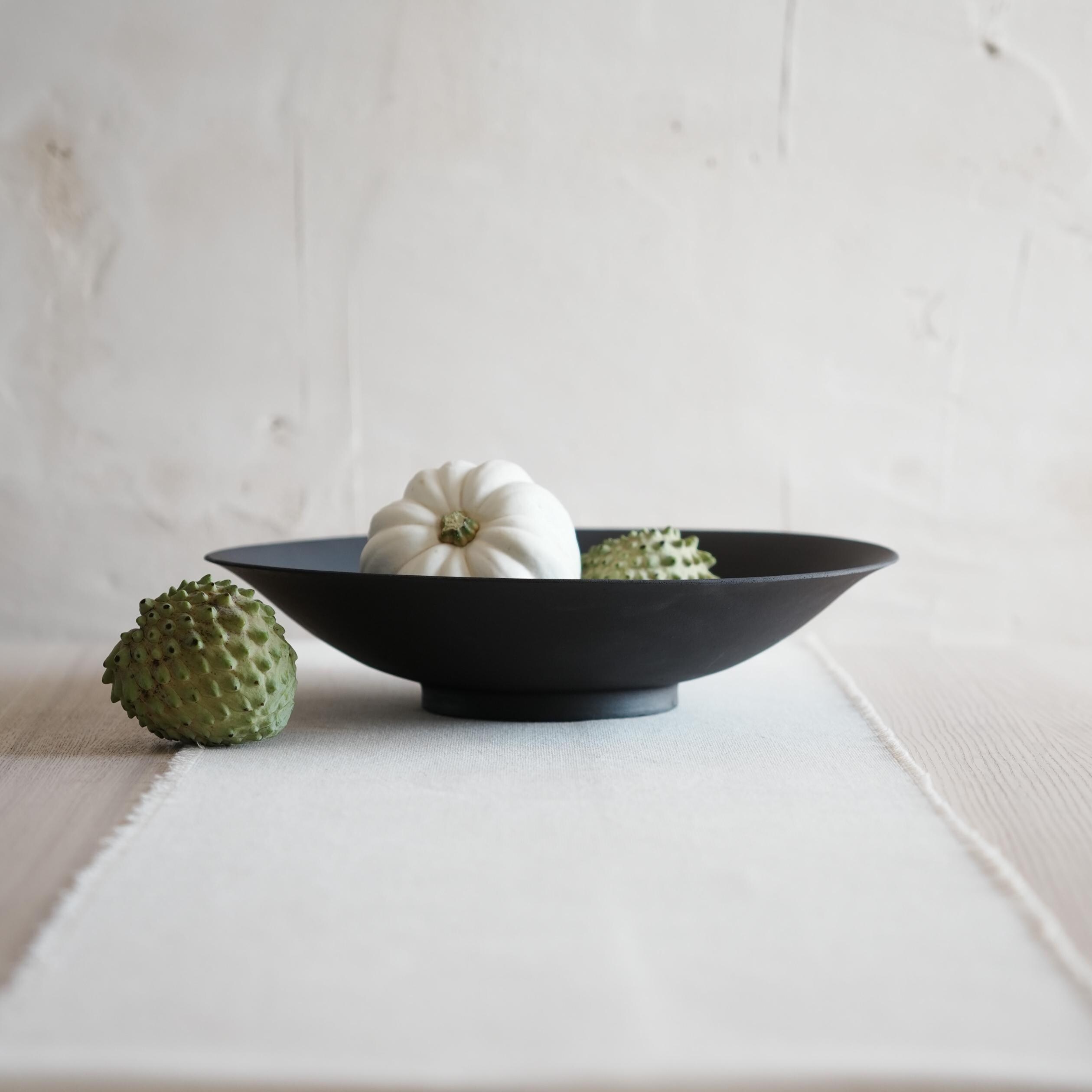 Large Black Stoneware Fruit Bowl - 14.5 in Handmade Matte Ceramic