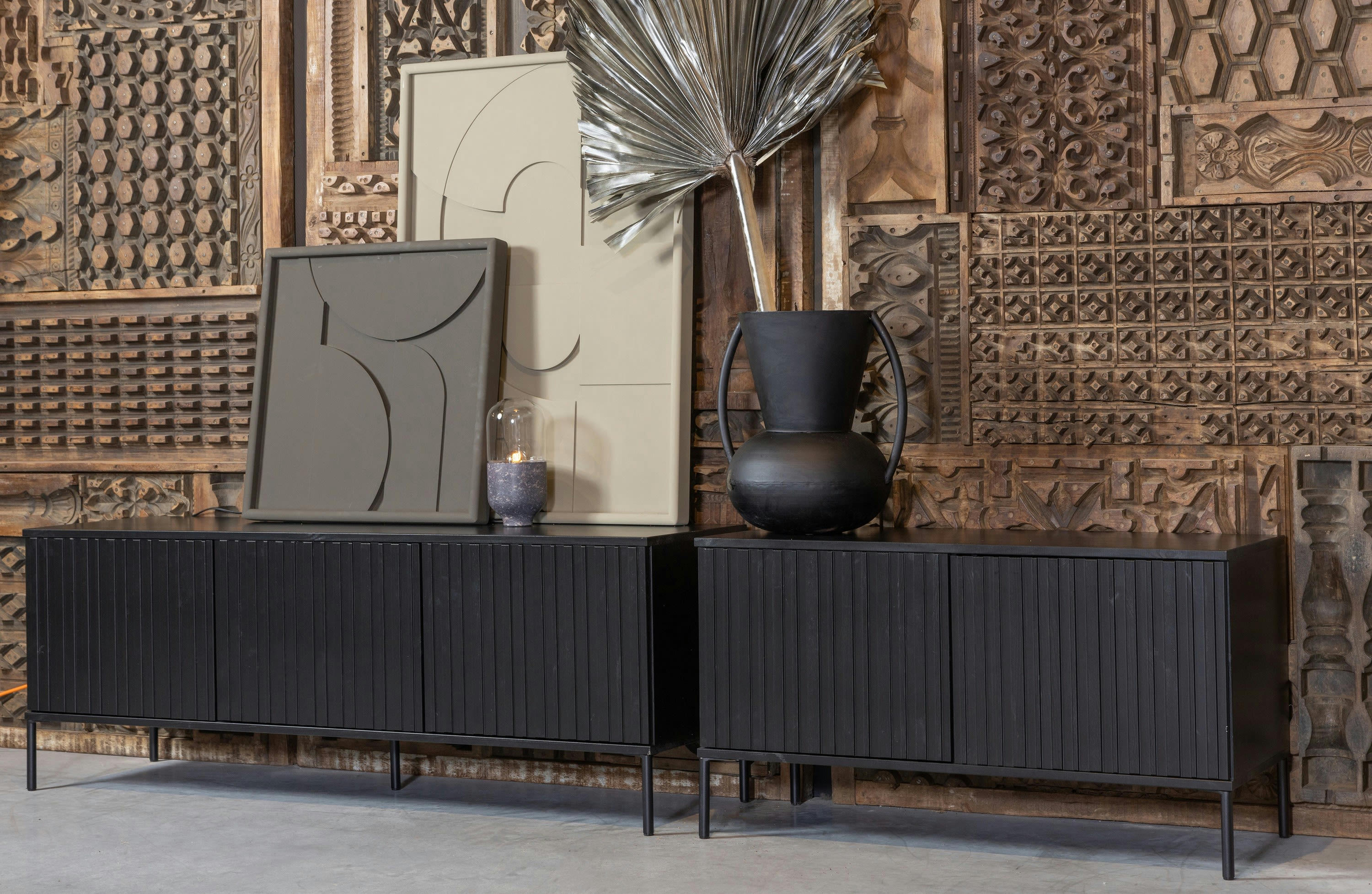 NEW - Grand meuble tv en bois noir