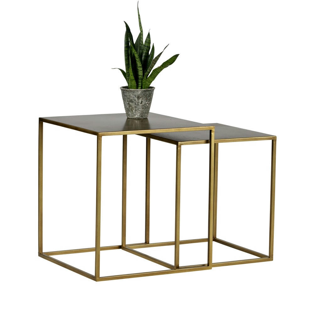 ZIVA - Lot de 2 tables basse en métal doré