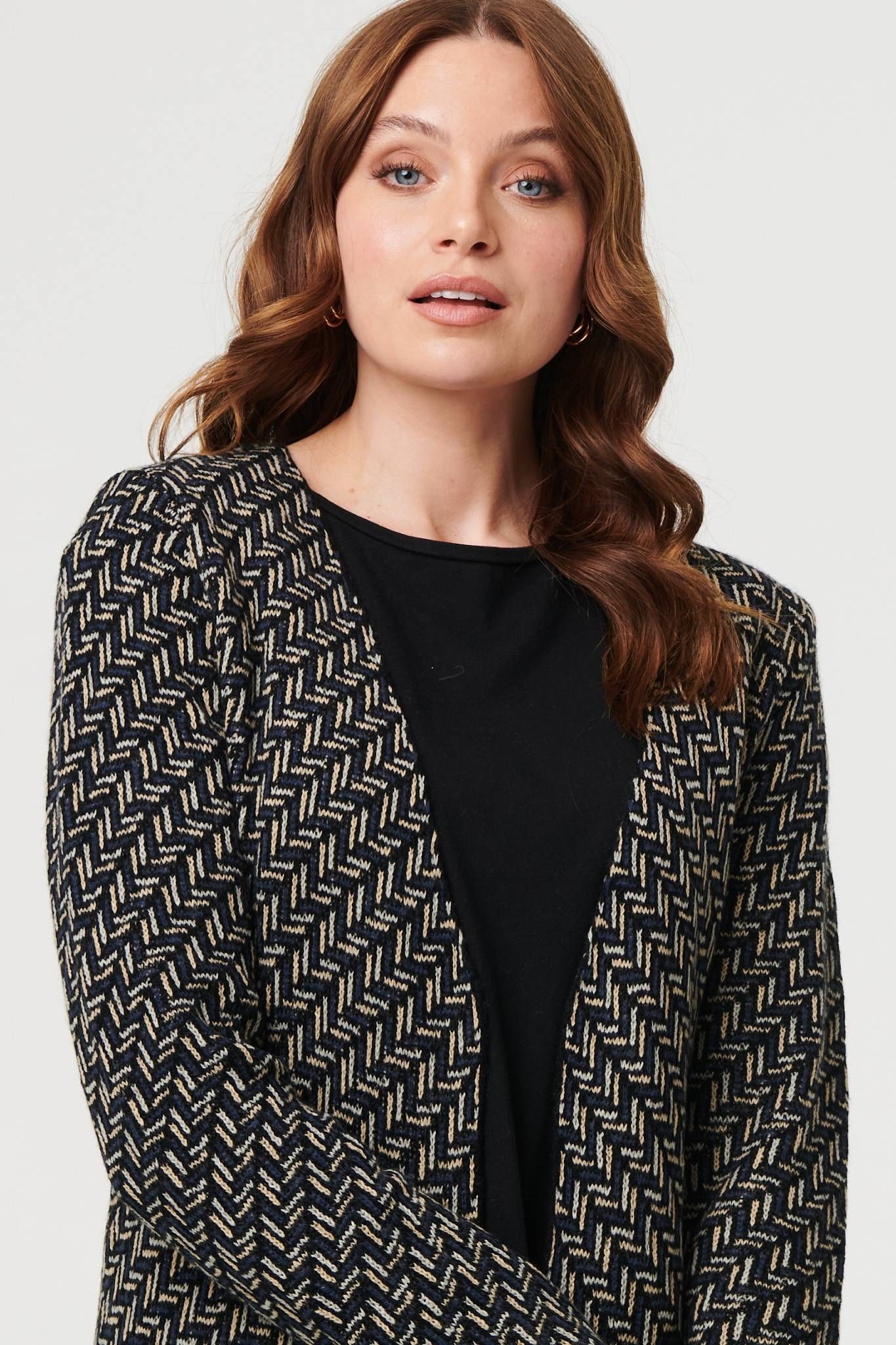 Izabel London Geo Print Longline Open Front Jacket