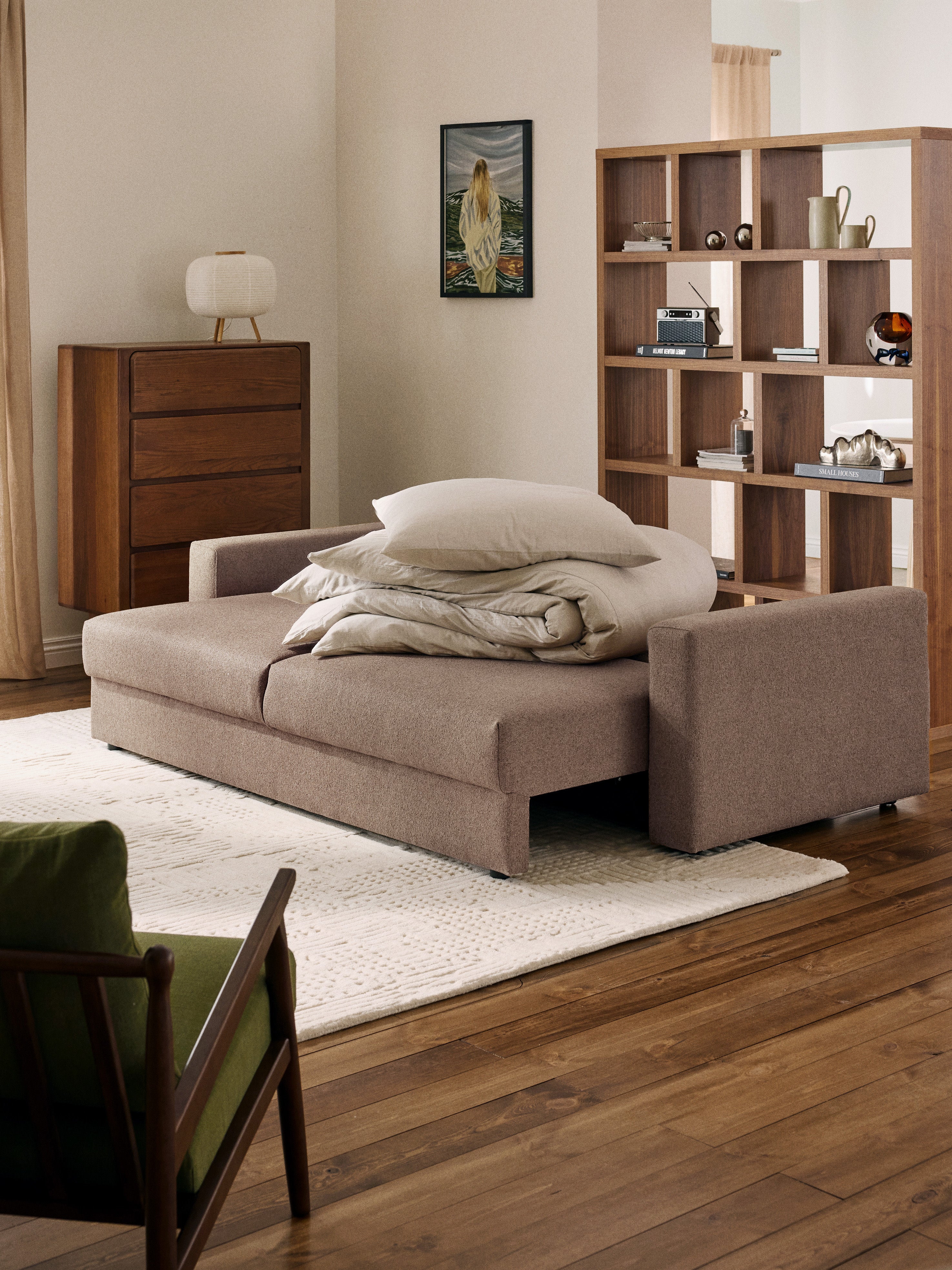 Bouclé-Schlafsofa Tasha (3-Sitzer) mit Stauraum
