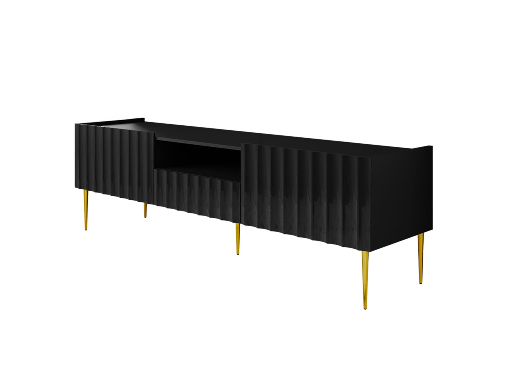 AMBRE - Meuble TV style contemporain 160 cm noir / doré