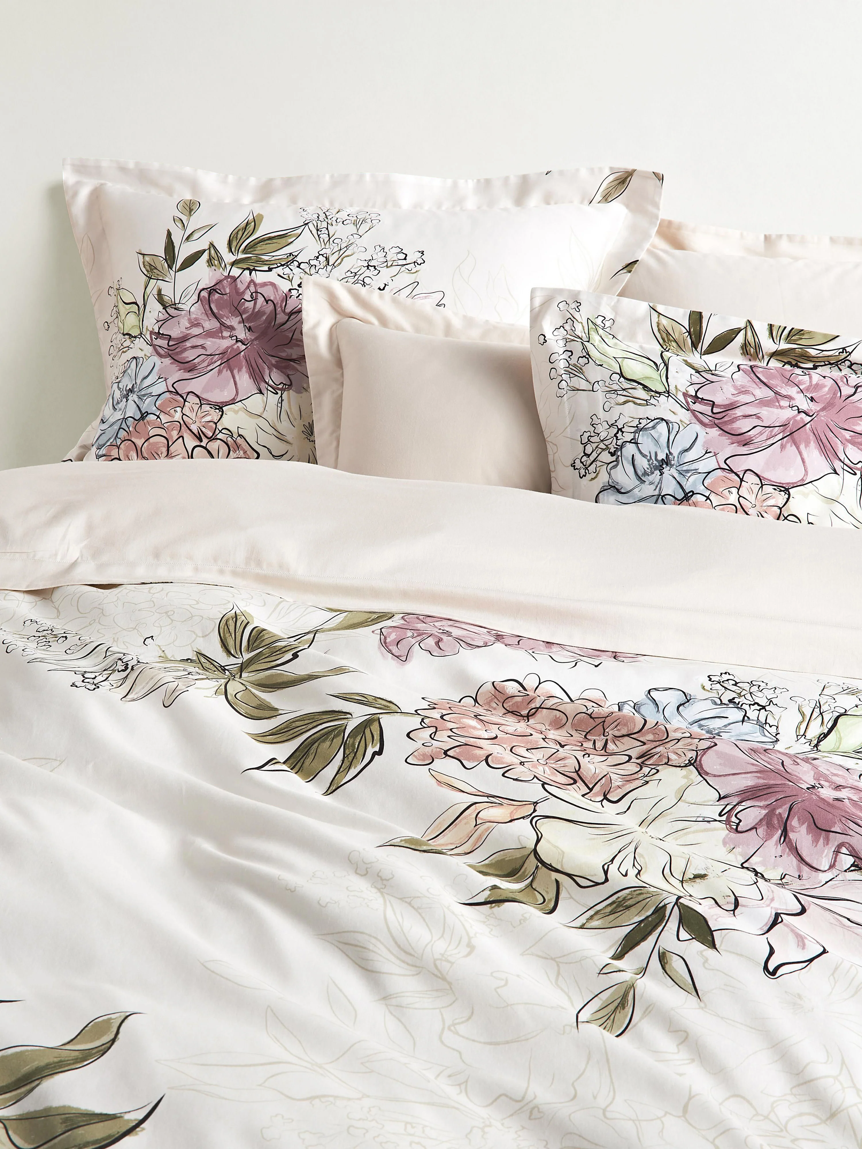 Baumwollsatin-Kopfkissenbezug Margot mit Blumen-Print