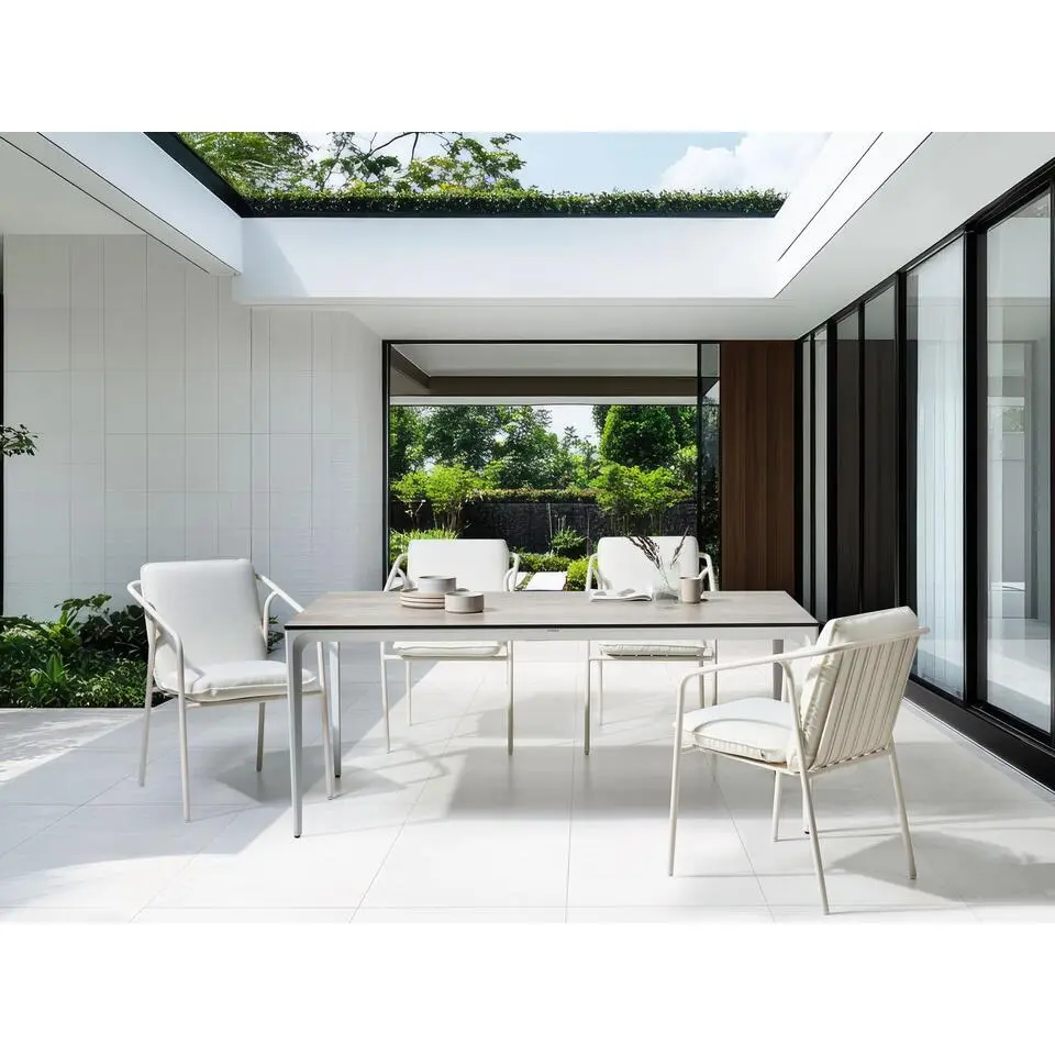 SOVARETO - Tuintafel - Wit/Lichtgrijs - HPL/Aluminium