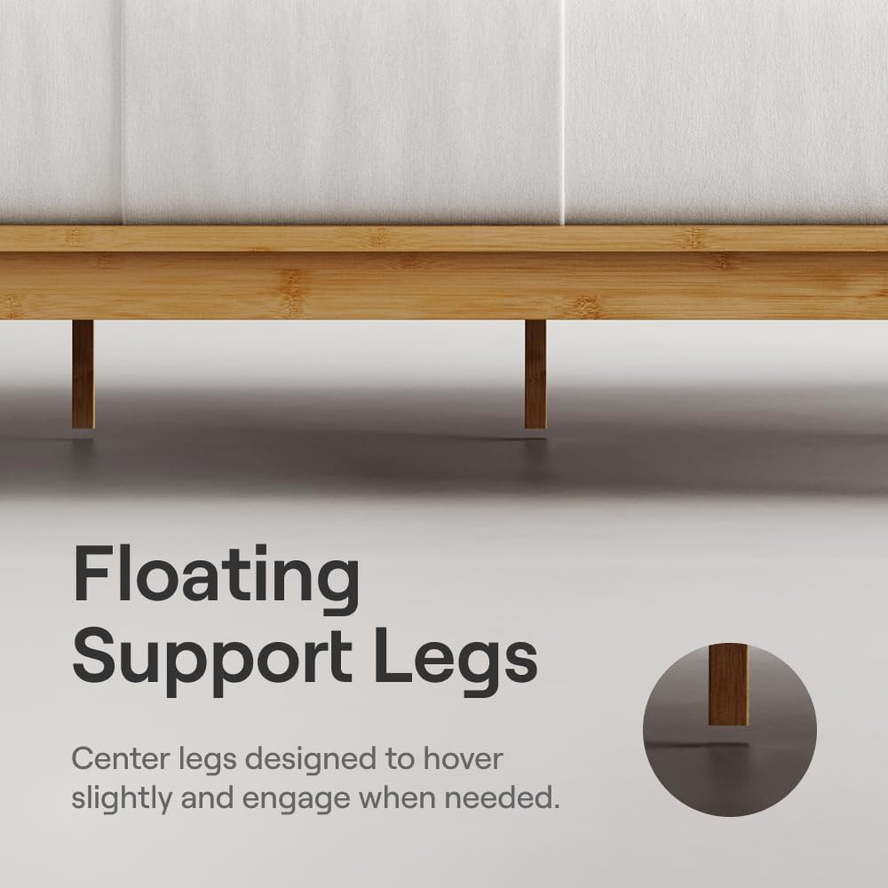 Nectar Bamboo Platform Bed Frame - California King - Natural - Floating Center Support Legs - 12” Height - Tool Free Set Up - Contemporary and Durable - Sturdy Wooden Slats - Holds Up to 800 Pounds