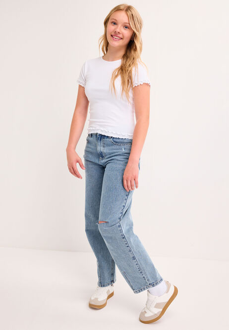 Older Girls White Double Crinkle Top