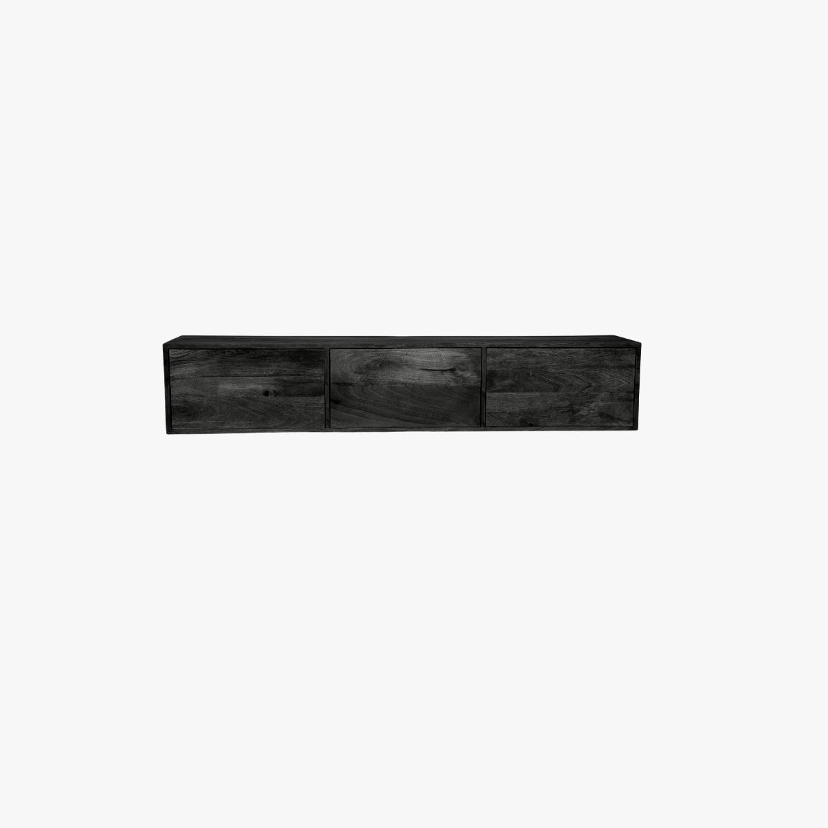 Meuble TV suspendu bois noir 3 portes JUNO