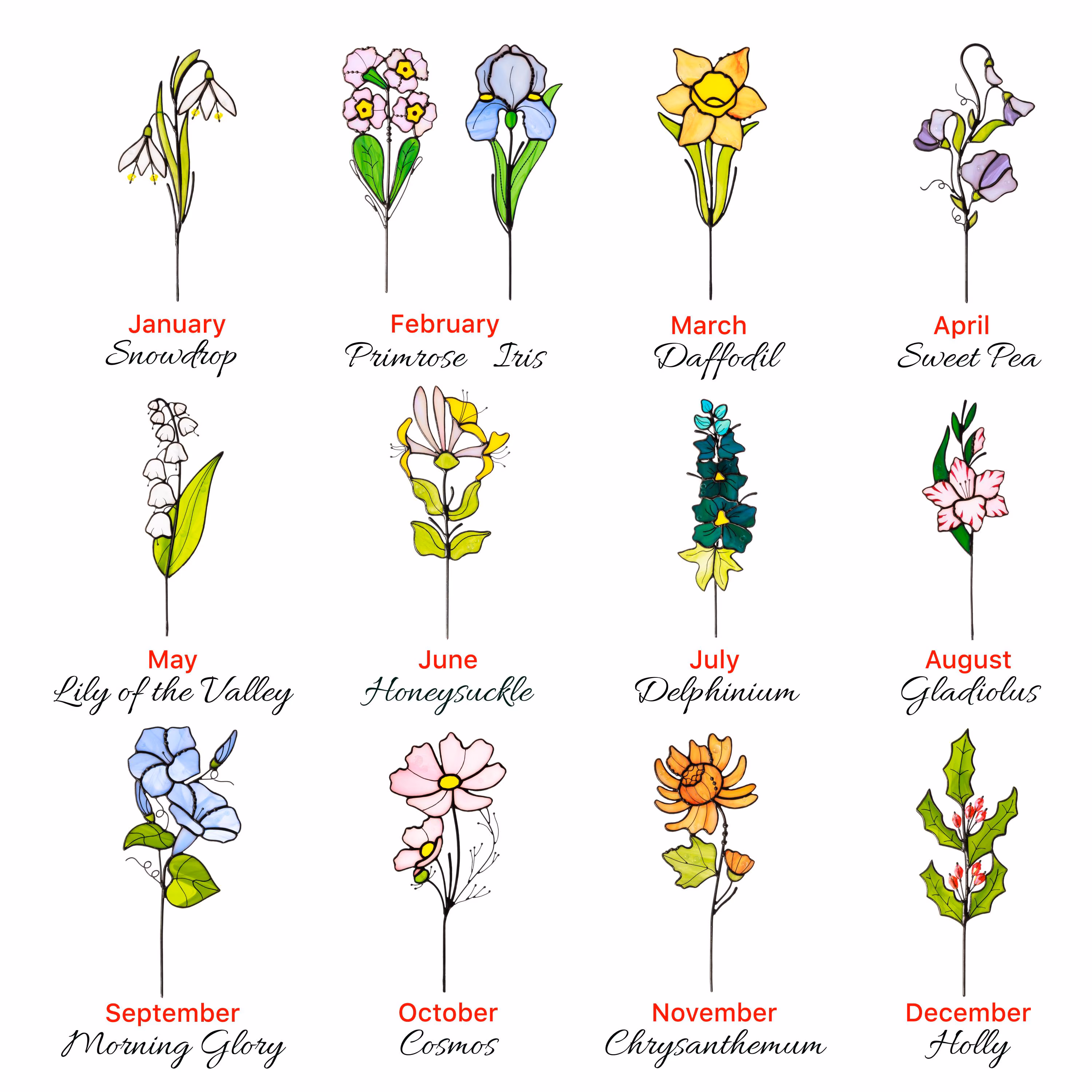 Stained Glass Birth Flower Plant Stake – Handmade Mothers day Gift
