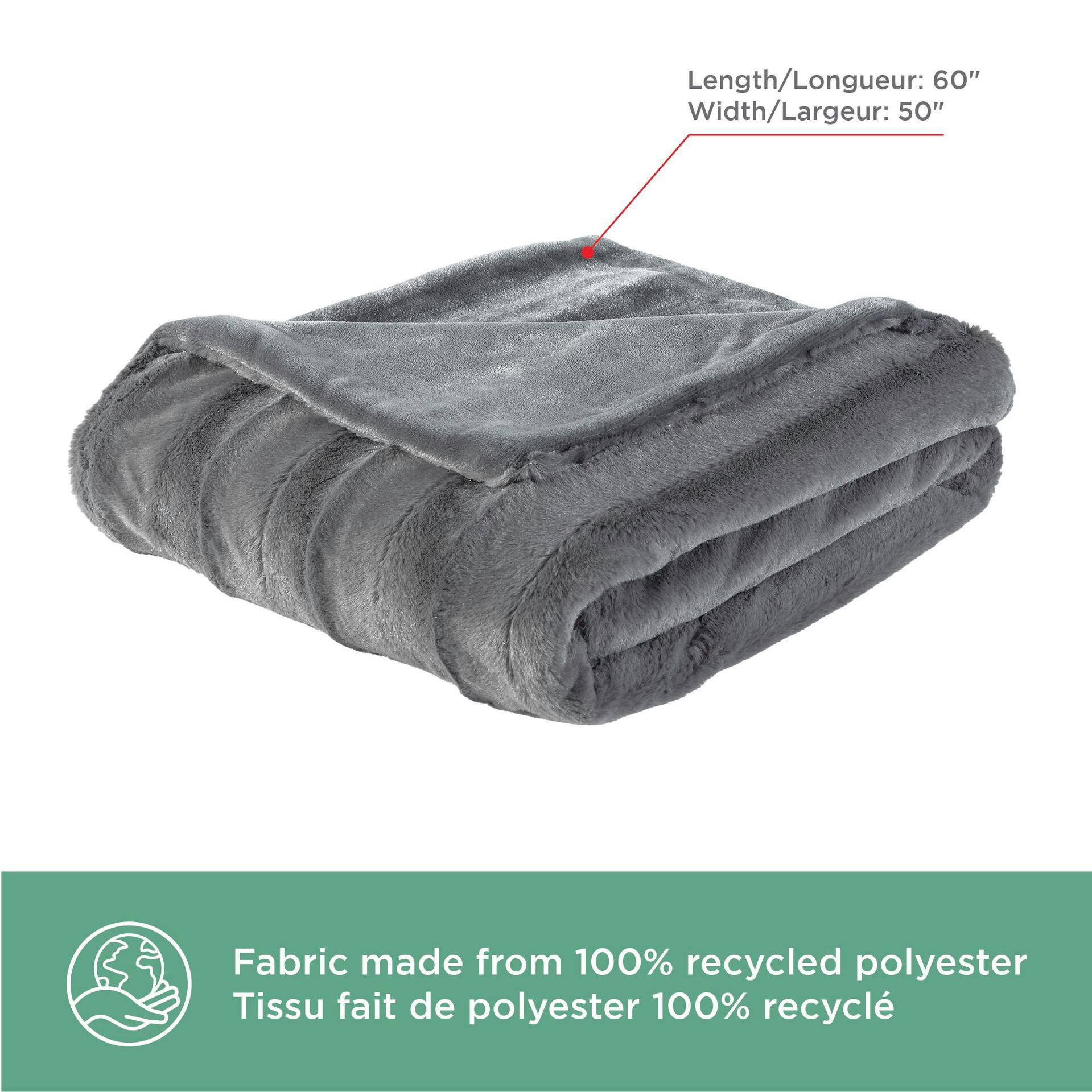 CANVAS Thoughtfully Sourced Faux Fur Throw Blanket, Grey, 50-in x 60-in