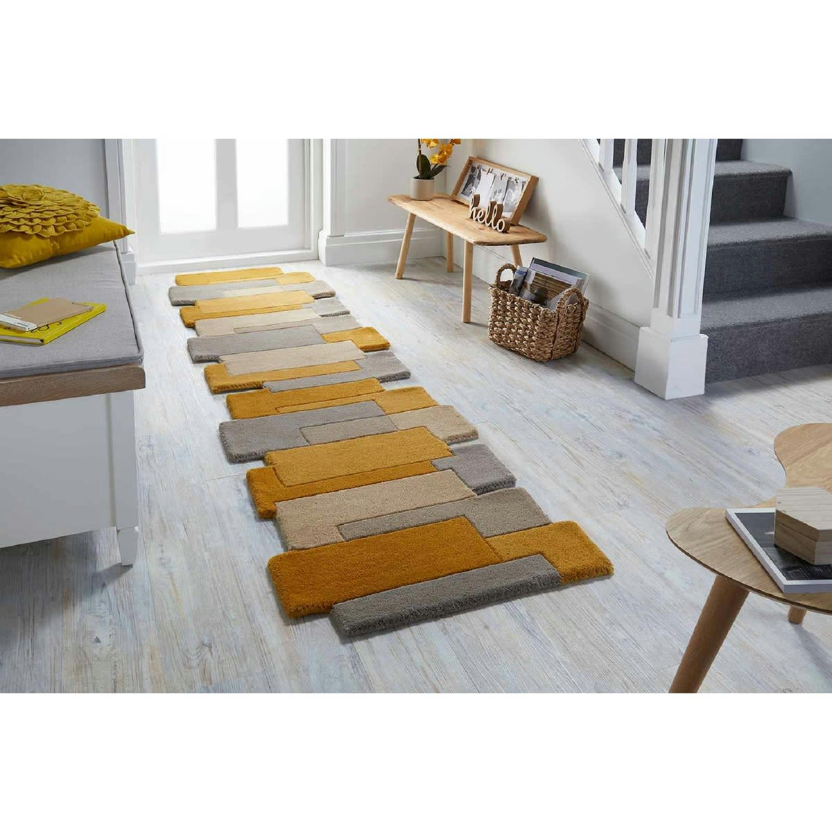 ARTY - Tapis de couloir en laine jaune 60x230 cm