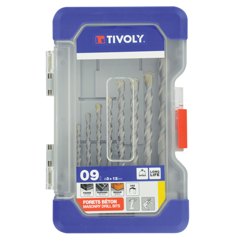 Set de forets pour matériaux de construction Ø 3 - 12 mm 9 pièces TIVOLY