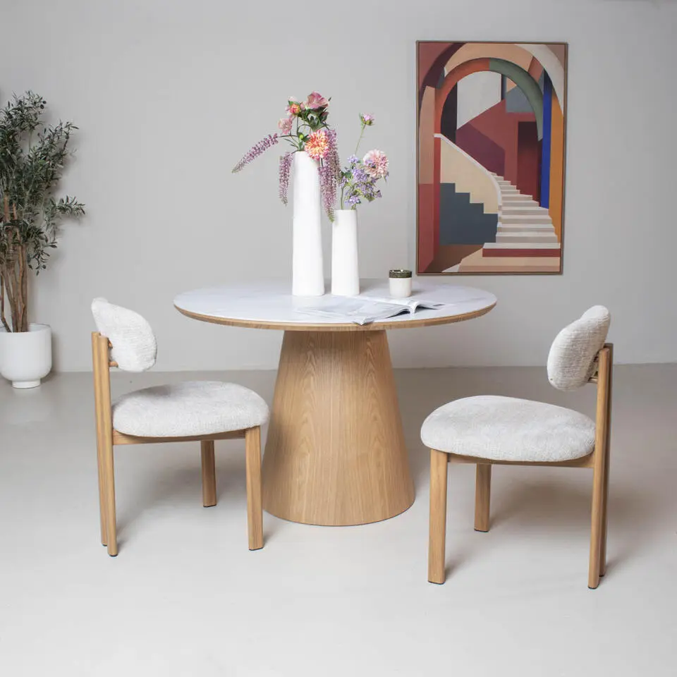 Eettafel Wit Keramiek/Naturel - &Oslash;115x77cm - Alba