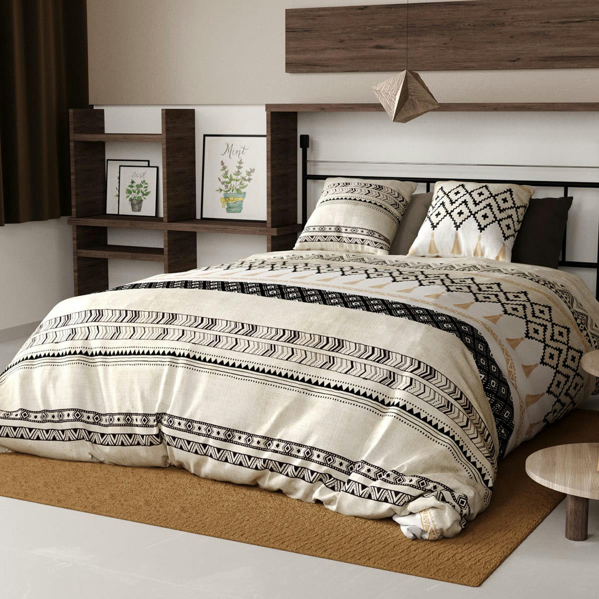 BOHEME - Parure housse de couette coton beige 220x240 cm