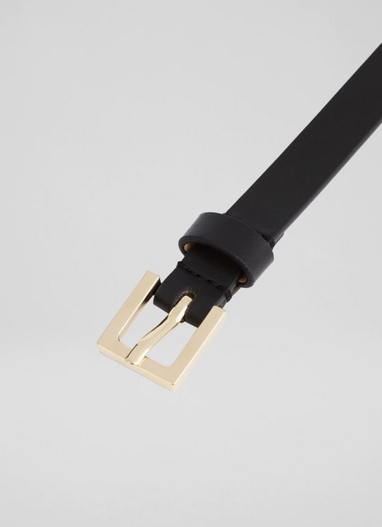 Clover Black Leather Square Buckle Belt