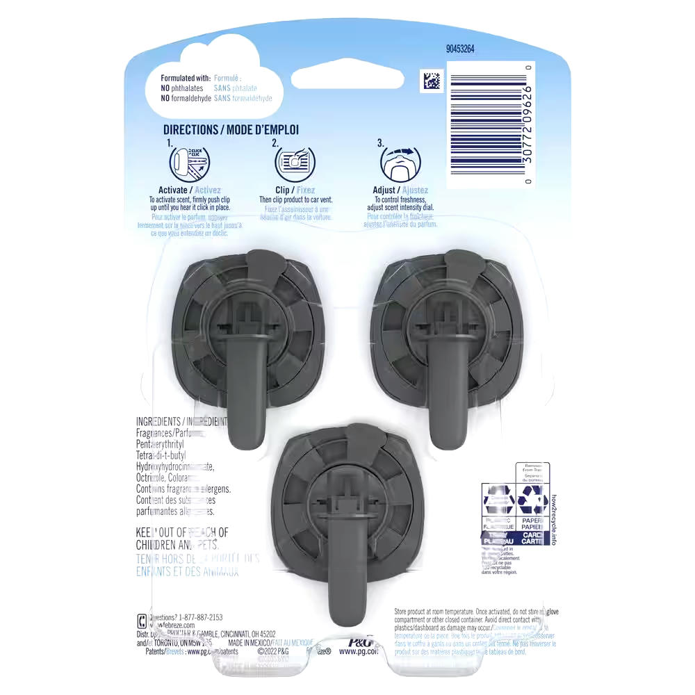 Febreze Car Vent Clip Air Freshener, Midnight Storm, 3-pk