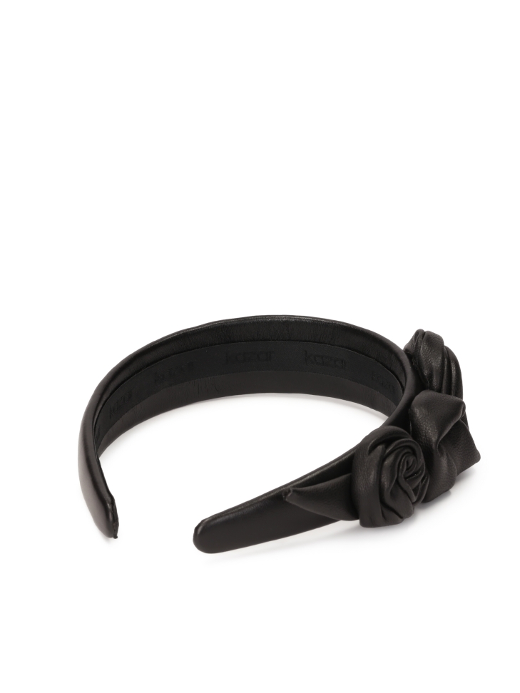 Black leather headband with roses