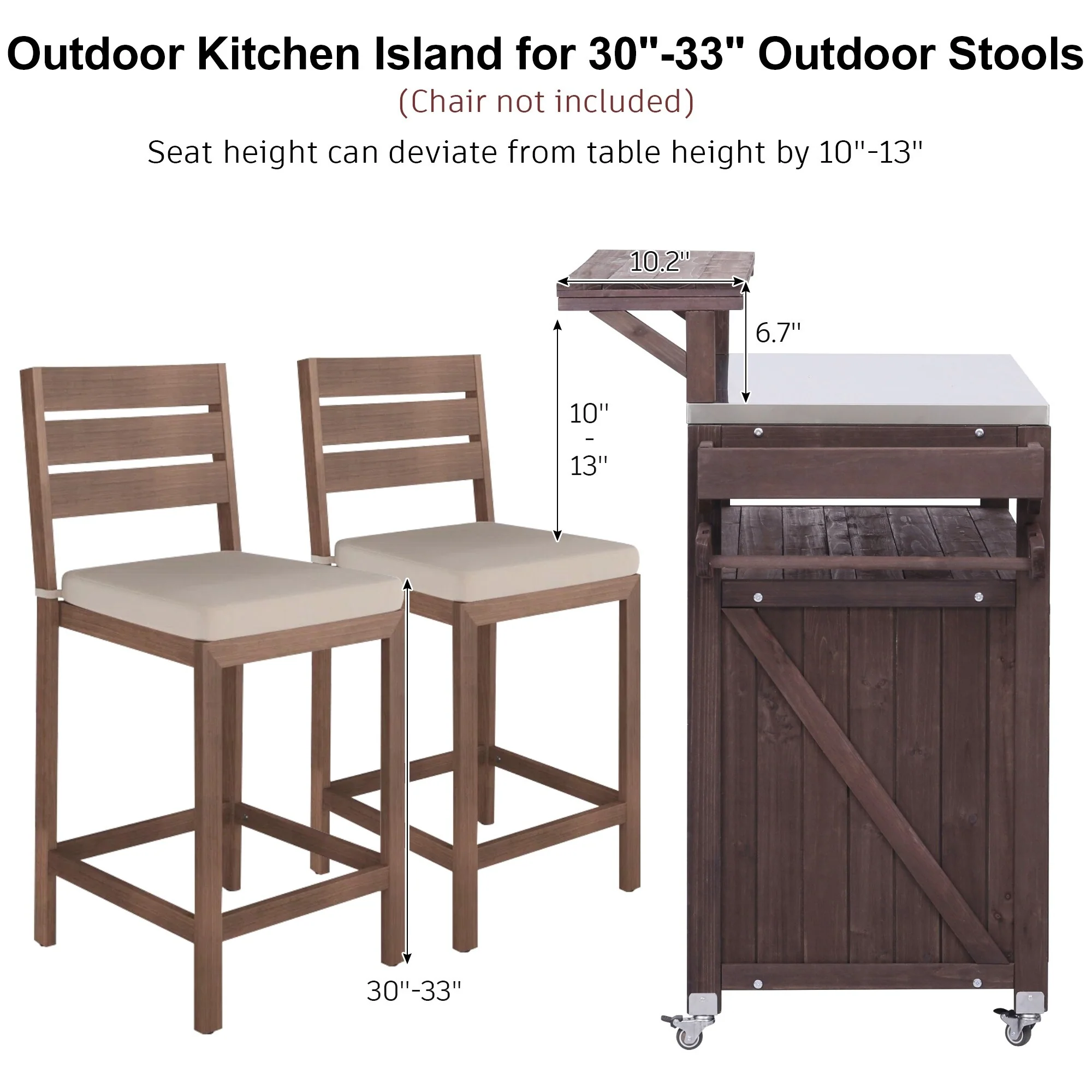 53.3 Outdoor Kitchen Island With Raised Shelf(no include stool)