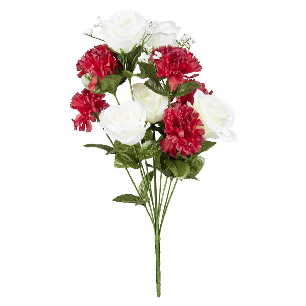 Piquet rose et oeillet rouge blanc fleur artificielle 10 têtes H46 cm
