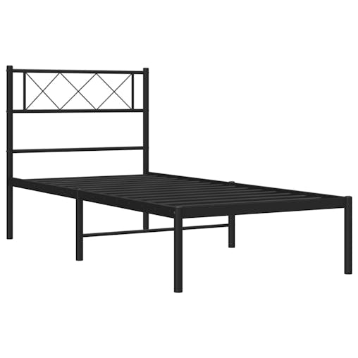 NNEVL Metal Bed Frame with Headboard Black 107x203 cm