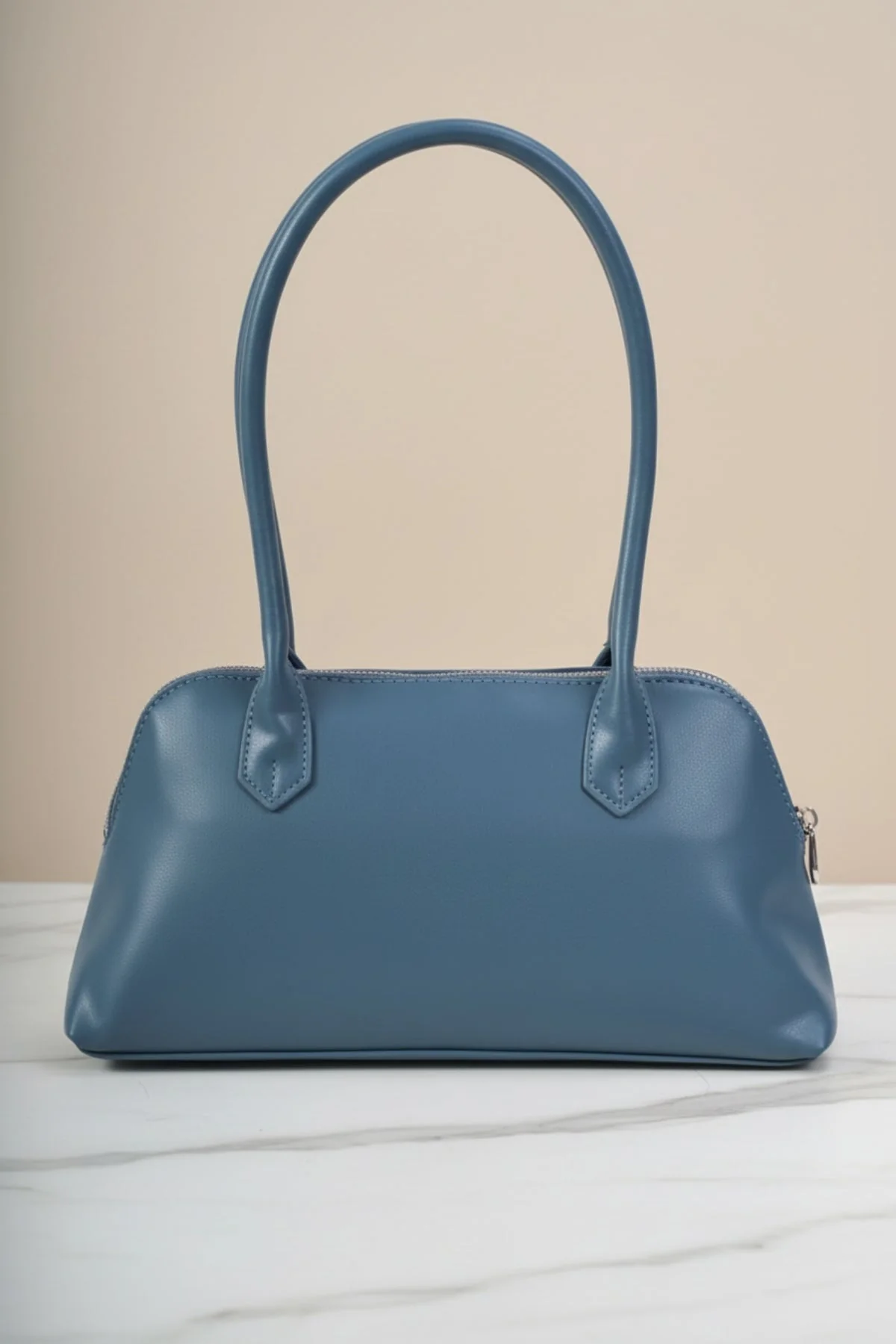 Blue Structured Top Handle Bag