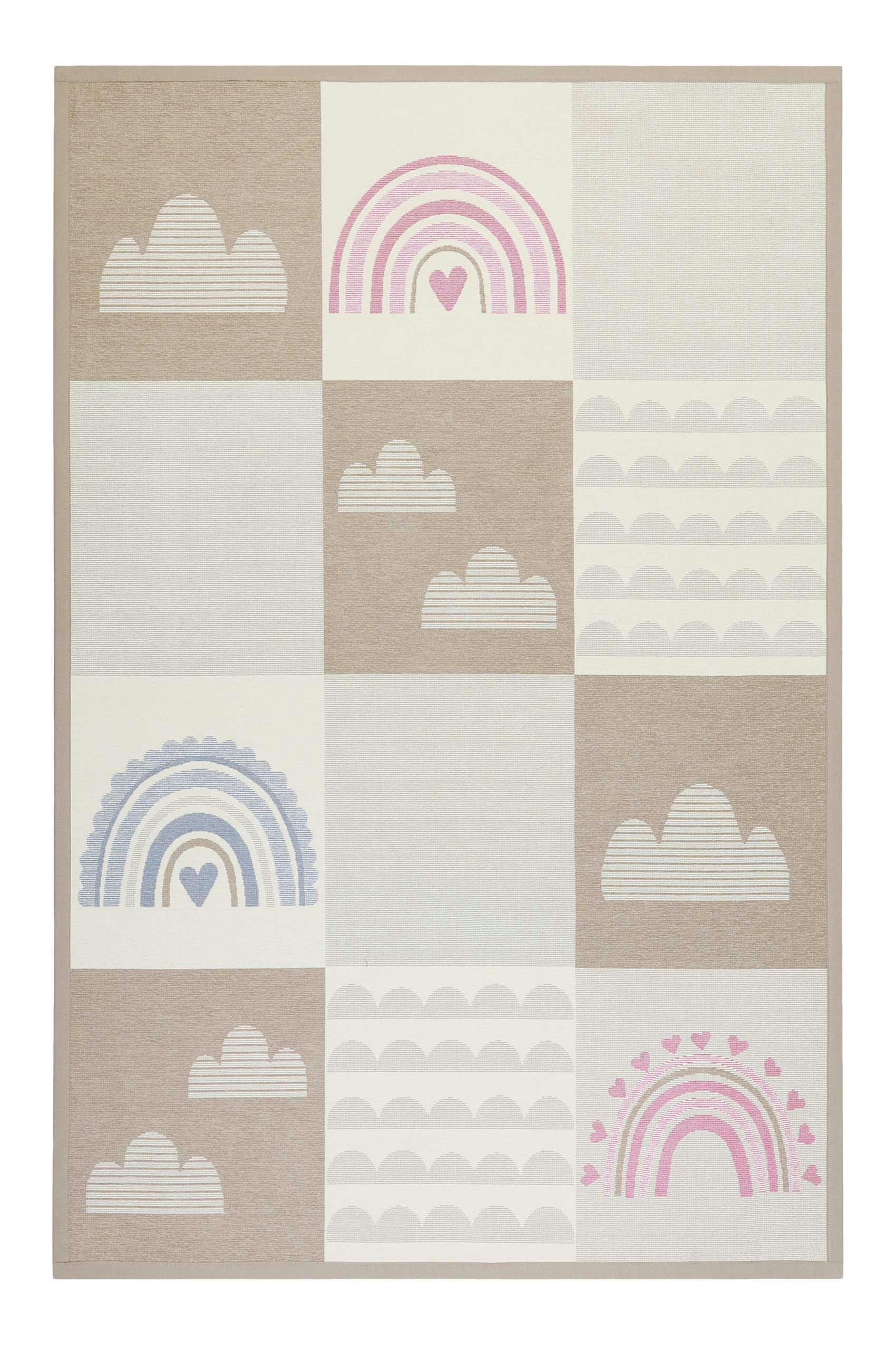 LOVELY RAINBOW - Tapis plat réversible tons pastels beige, rose et bleu 160x230