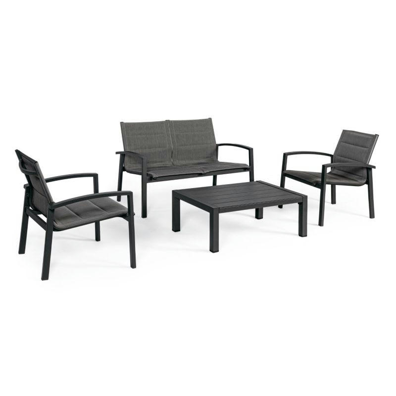 LAIKEN - Salon de jardin détente 4 places en aluminium gris foncé