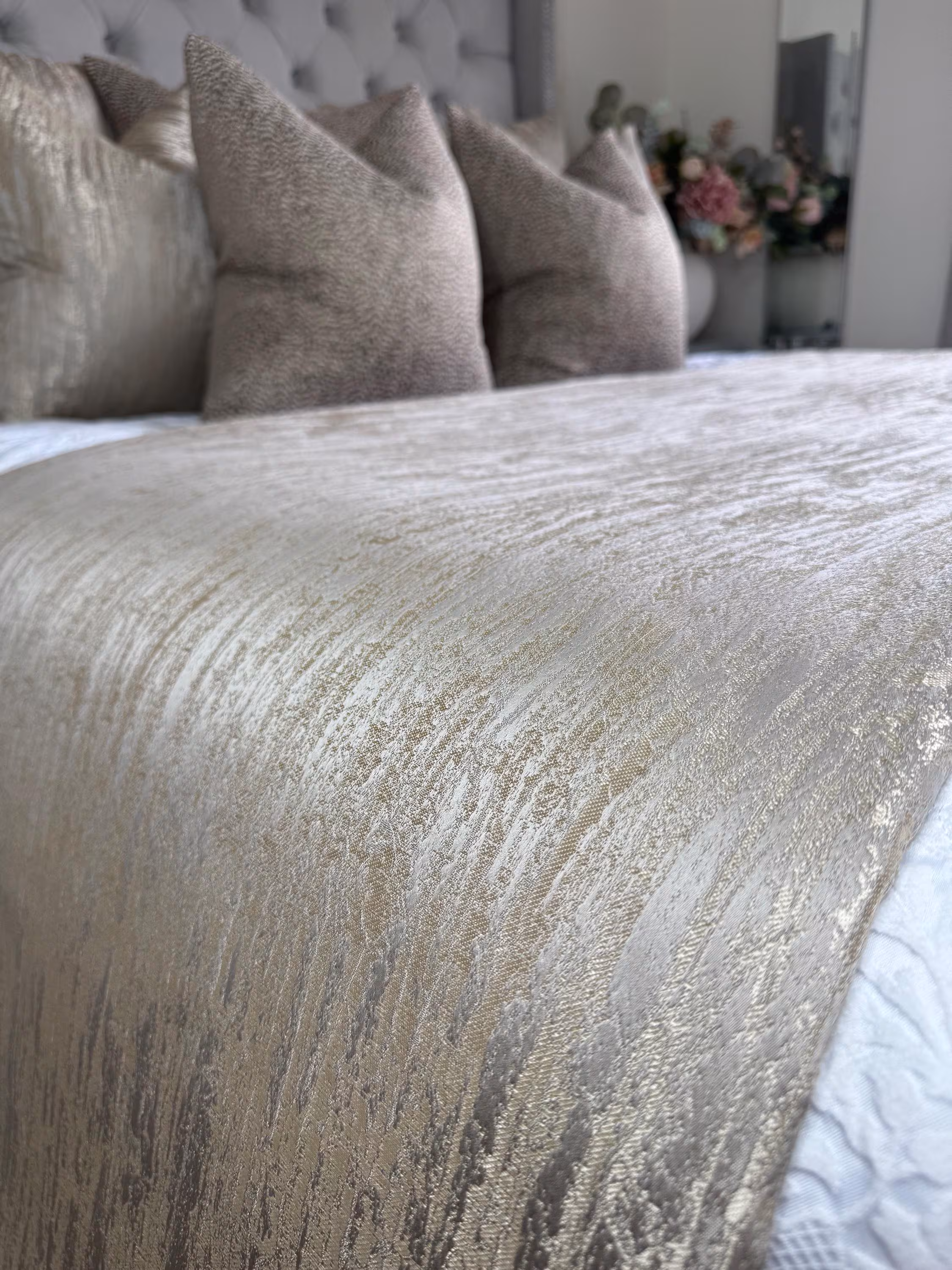Luxurious Taupe Bed Runner Bed Cover, Handmade Scarf Throw Blanket Comforter for Double, King Size, Super King Bed, Luxury Bedding - ROSIE