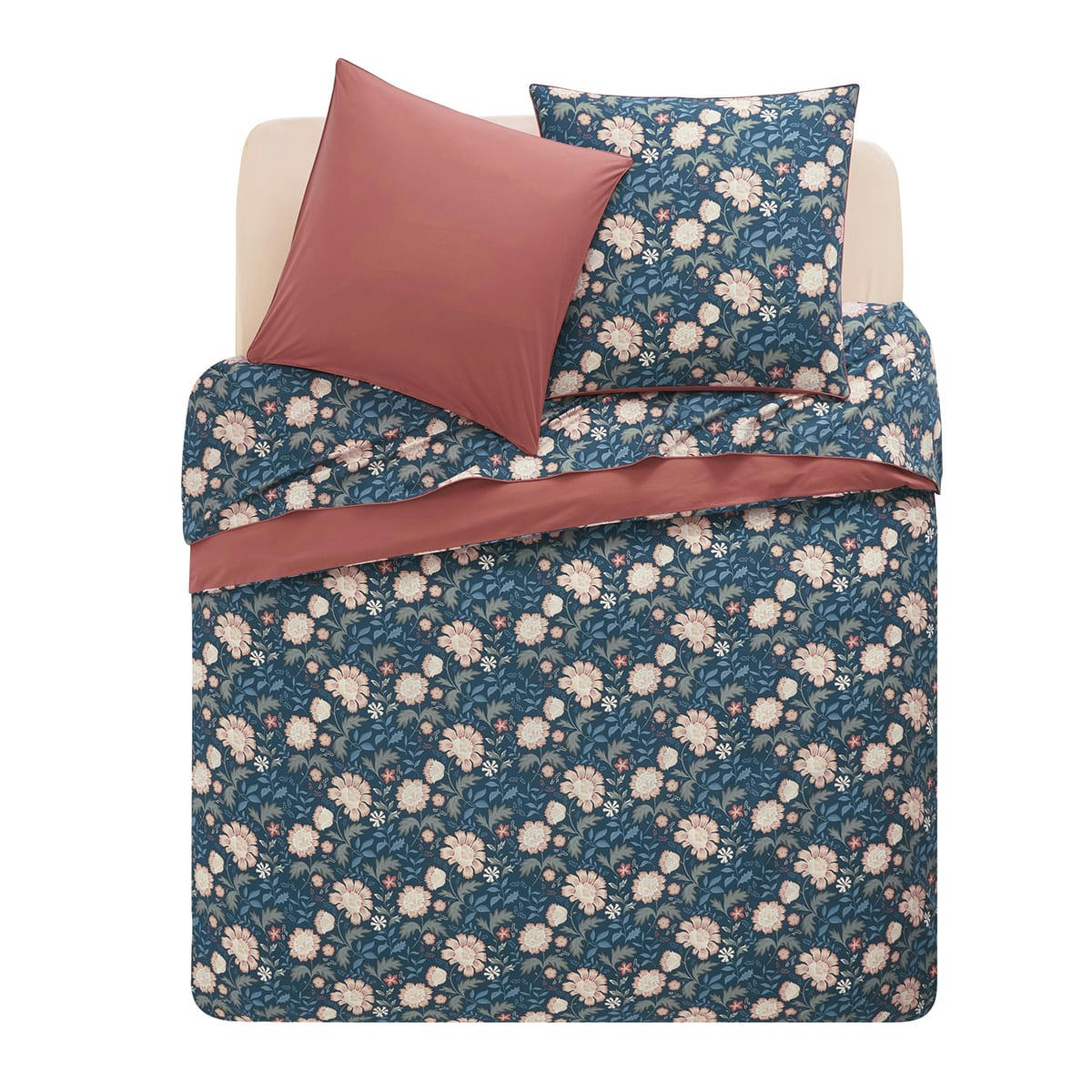 FAIRY BLOSSOM - Housse de couette imprimée en percale de coton bleu nuit 140x200