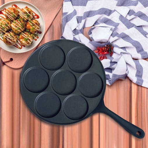 SOGA 2X Cast Iron Takoyaki Fry Pan 7 Hole Grill Mold 23cm