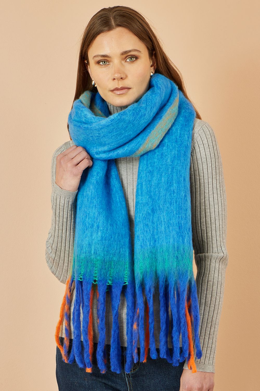 Yumi Blue Super Soft Colour Block Scarf