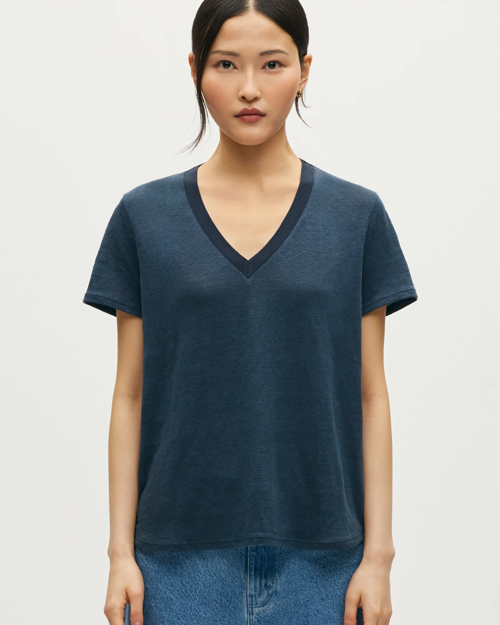 T-shirt col V en lin SARAH