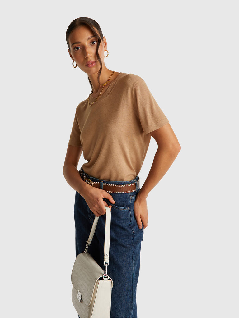 Short sleeve top in silk blend