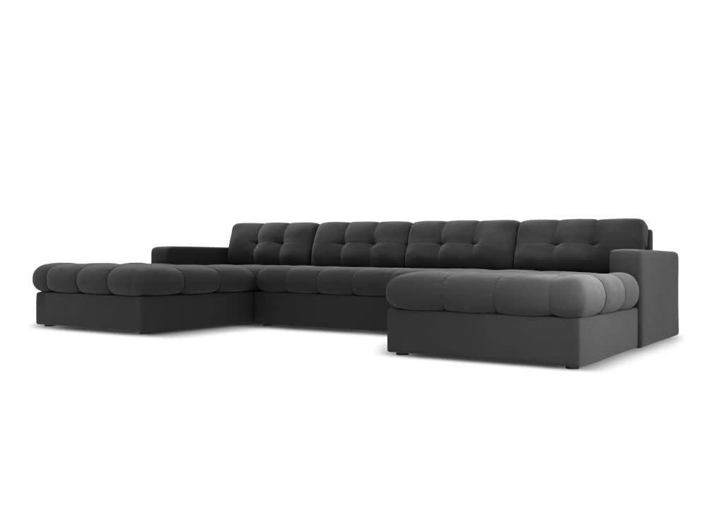 JUSTIN - Canapé d'angle 5 places en velours gris