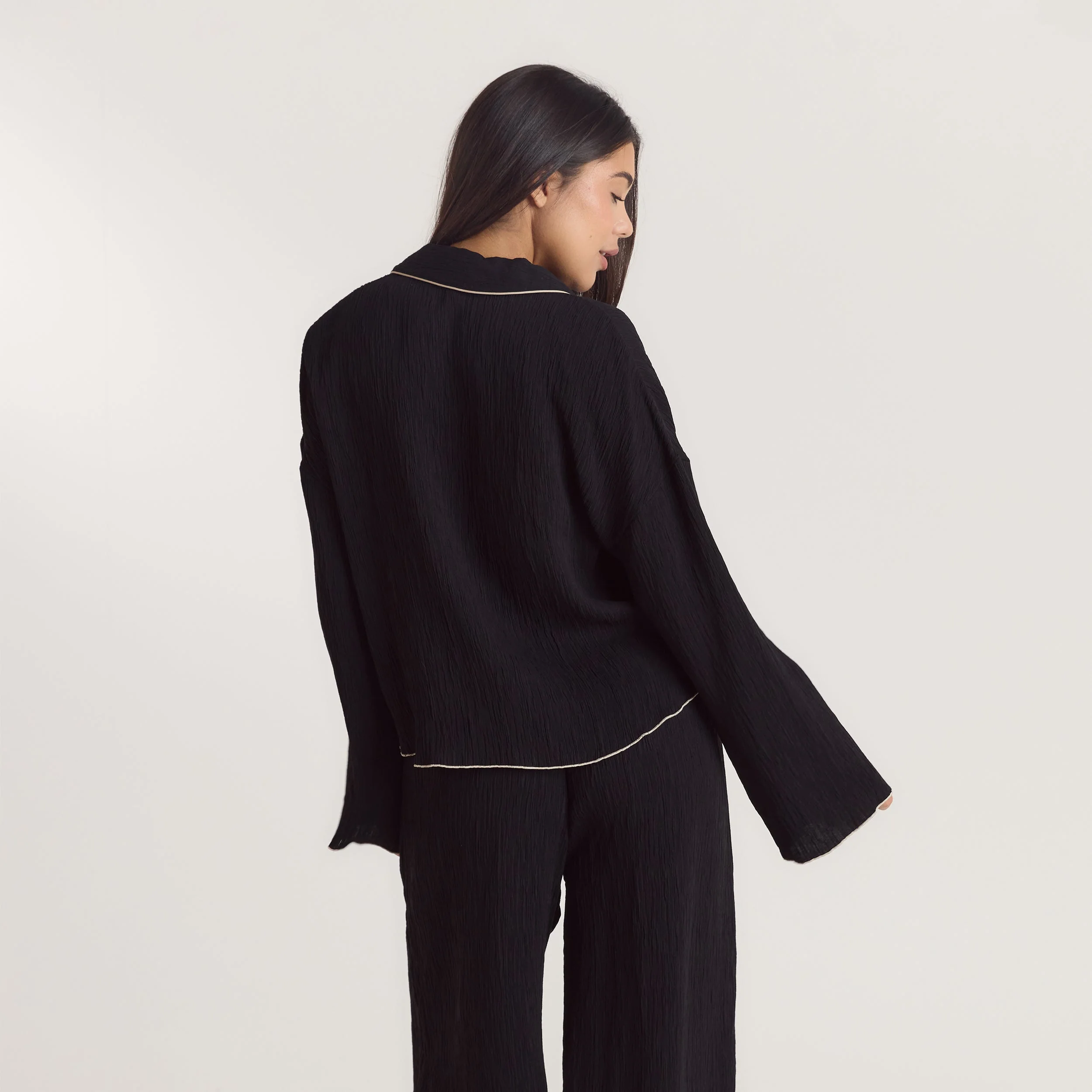 Crinkle Pyjama Shirt - Black