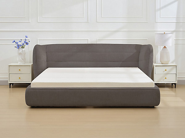 Lit 160 x 200 cm avec tête de lit incurvée - Tissu bouclette - Gris - LARUMO de Maison Céphy