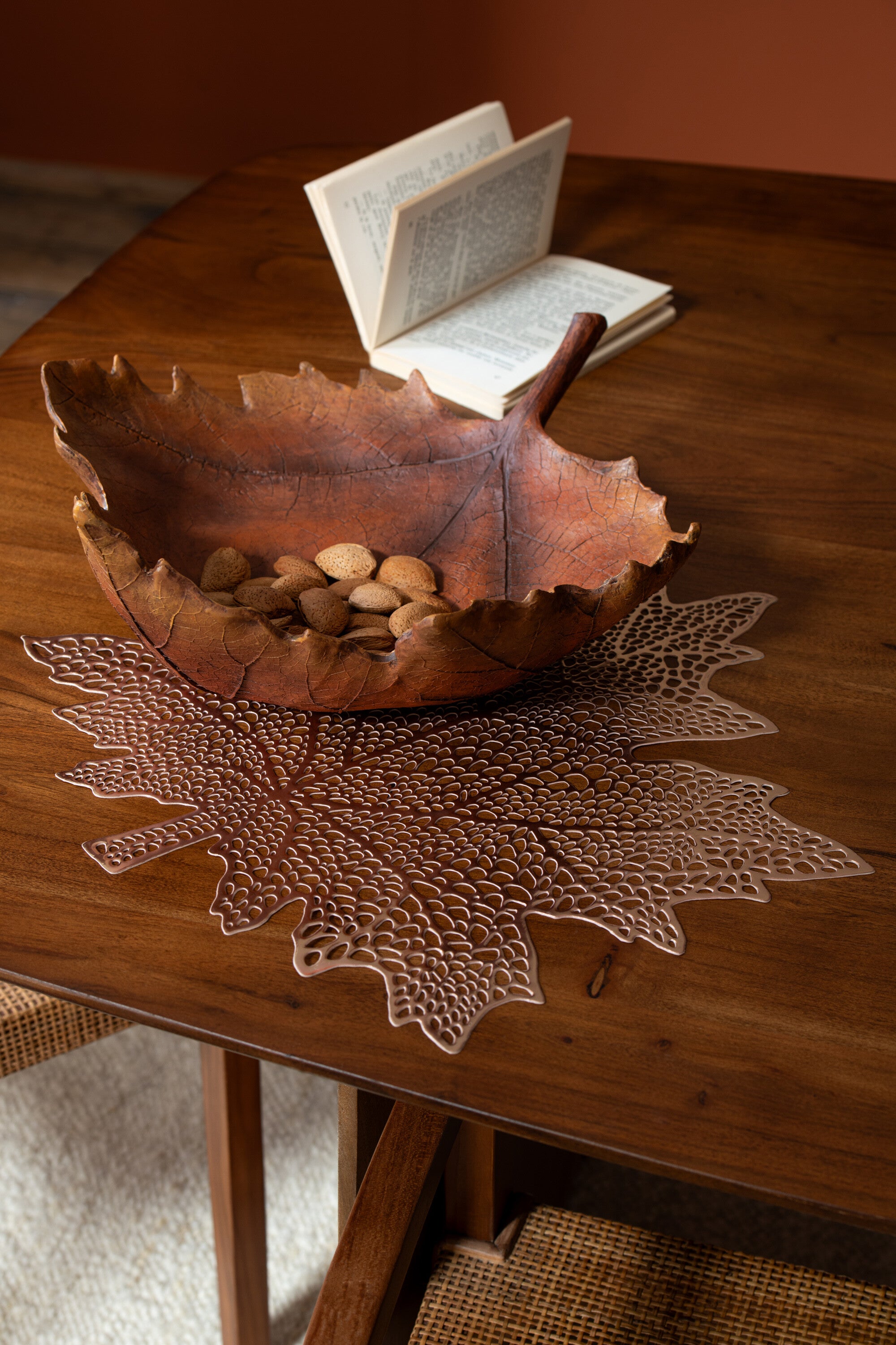 J-Line placemat Blad - kunststof - bruin