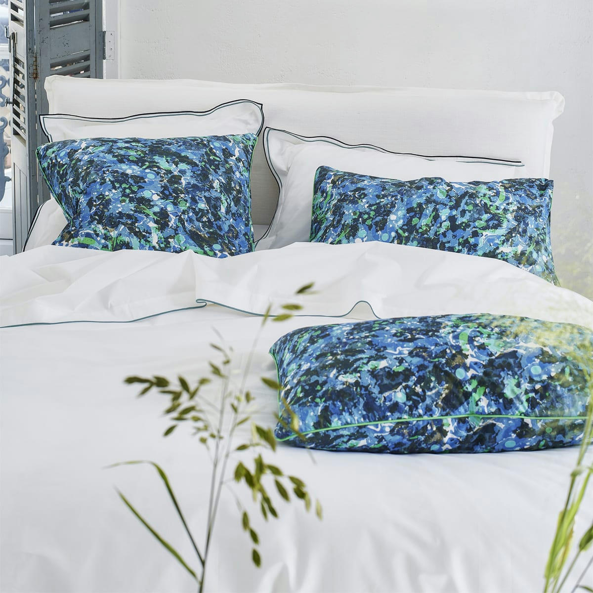 DELAHAYE - Taie d'oreiller en percale de coton bleu 65x65