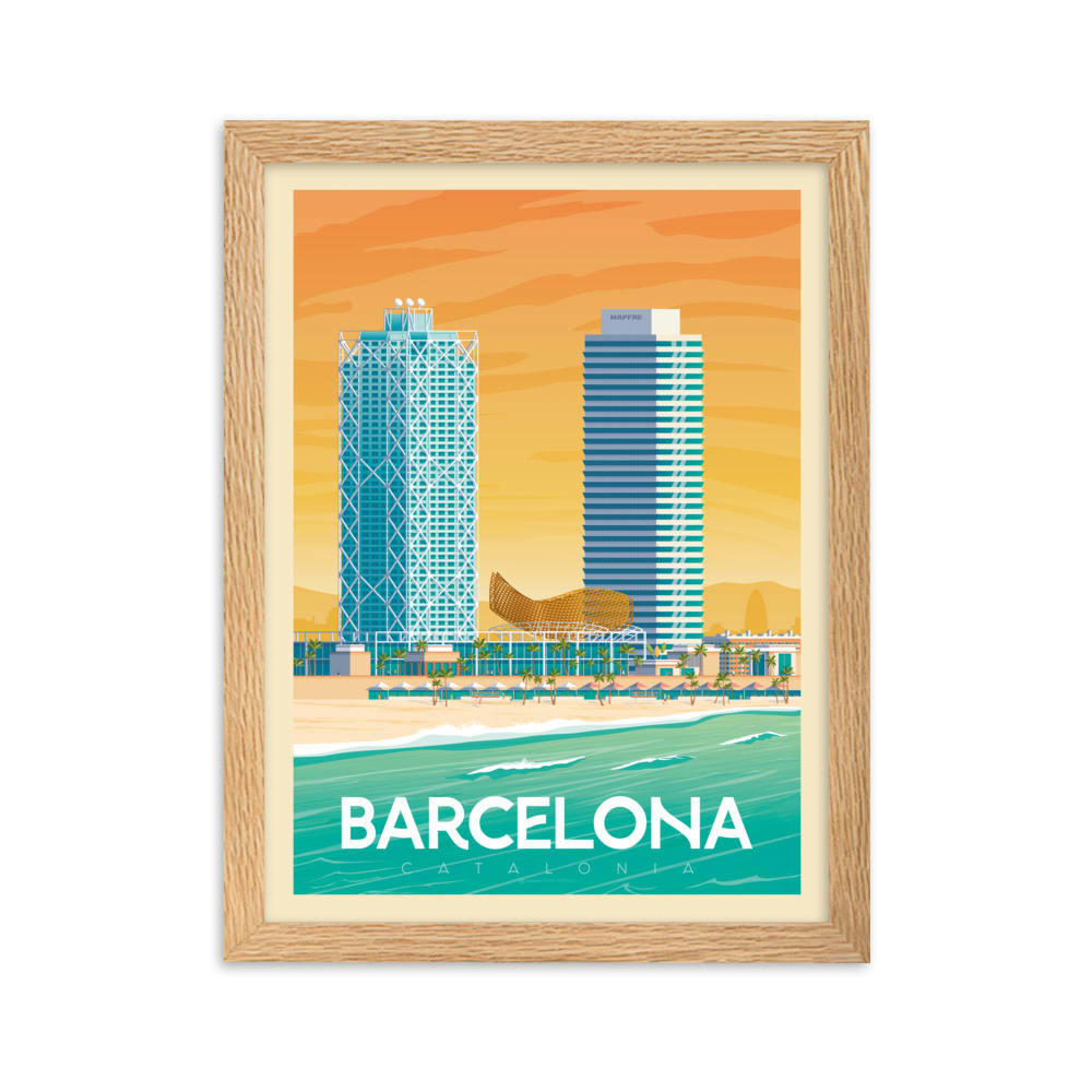 - Affiche Barcelone Espagne avec Cadre (Bois) 21x29,7 cm