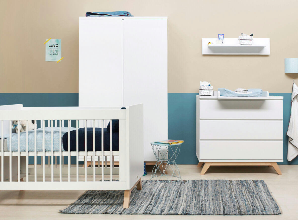 LYNN - Armoire 2-portes XL sans pinces en MDF et hêtre blanc