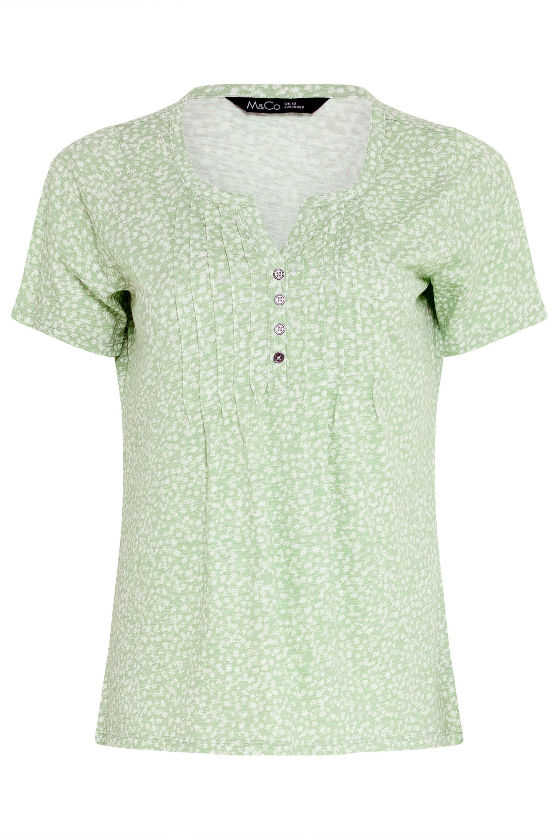 M&Co Ditsy Floral Cotton Henley Top