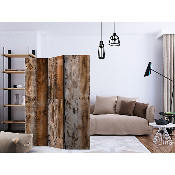 Paravent Vintage 3 Panneaux en Bois Style Antique - Diviseurs 135 x 172 cm Gris et Bronze