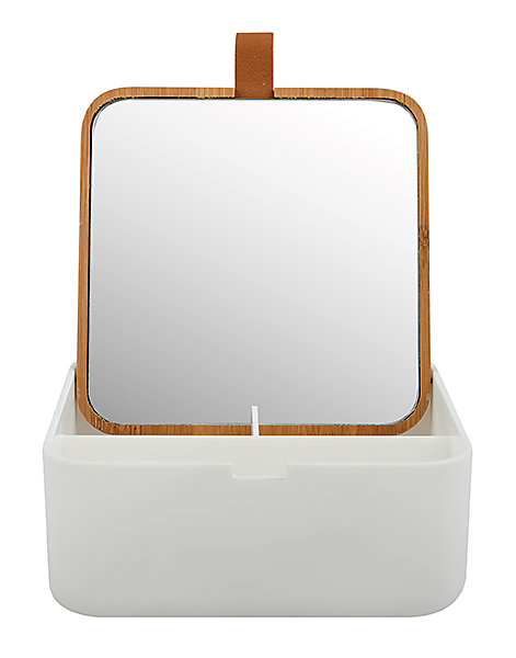 Boîte à bijoux avec miroir blanc et bambou 15 x 13,8 cm, MSV Alais